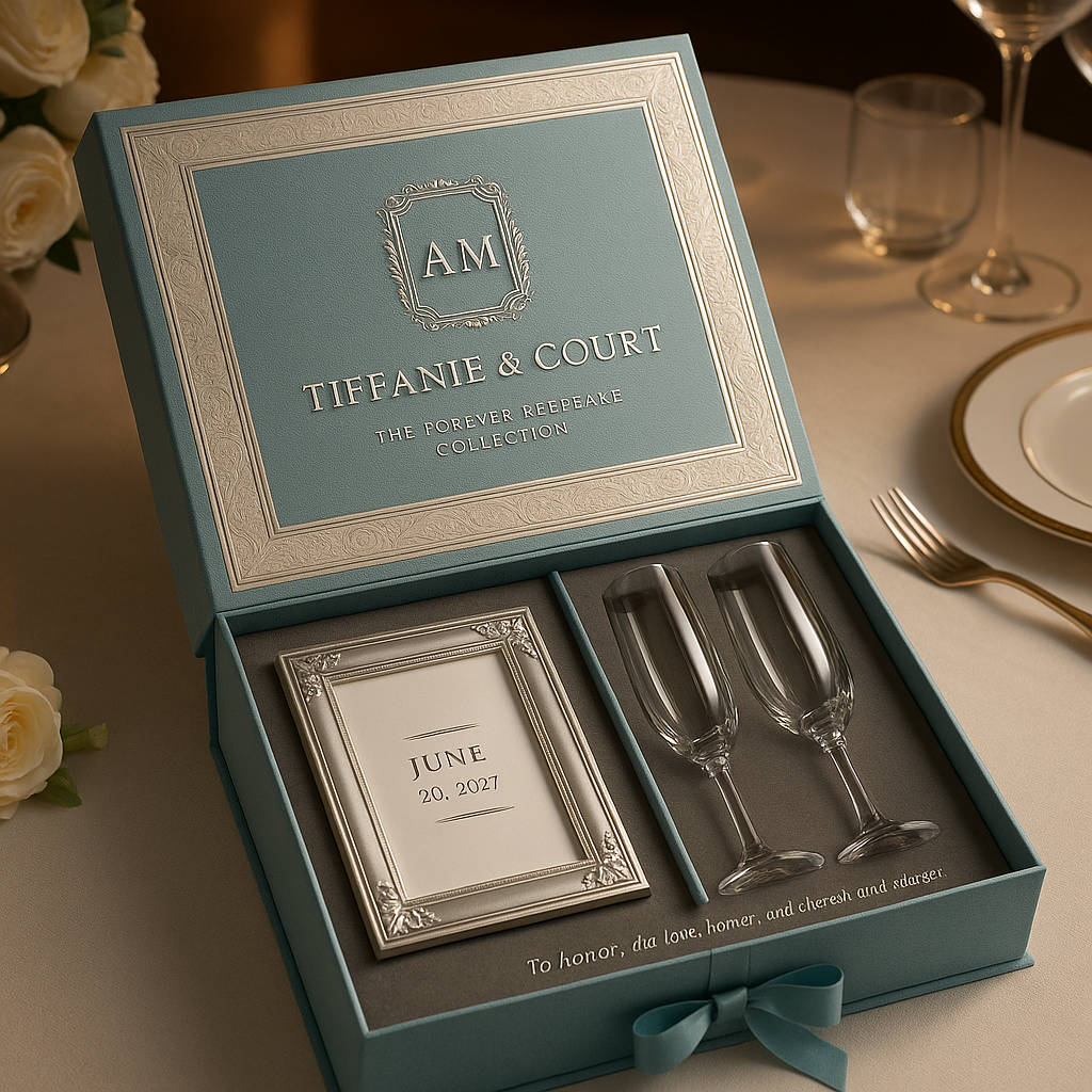 Opulent wedding gift packaging ideas for Tiffanie & Court Th